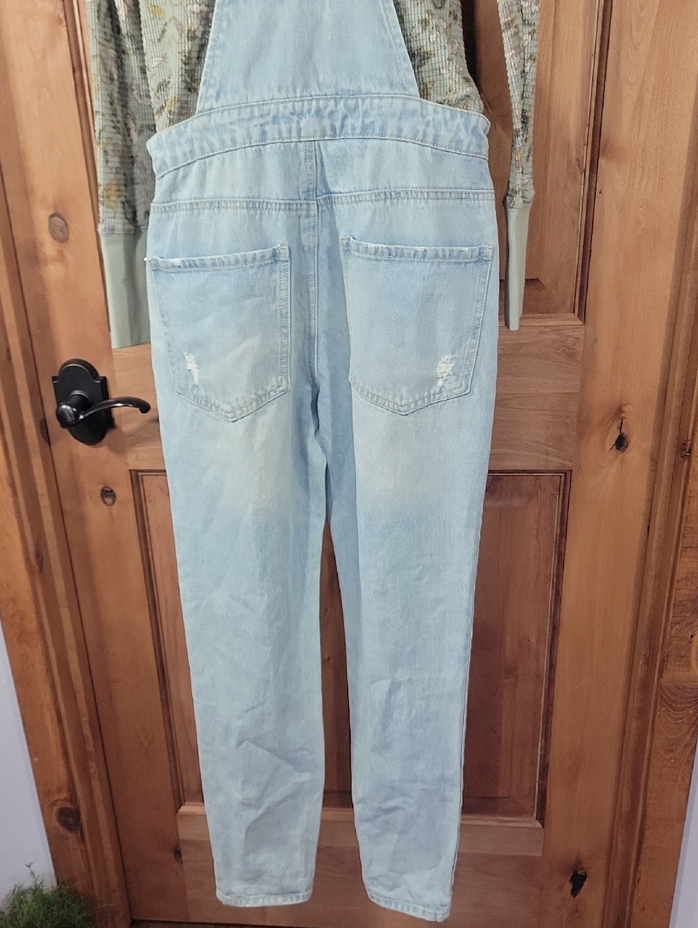 Light Wash Distressed Denim Overalls - Picture 6 of 15